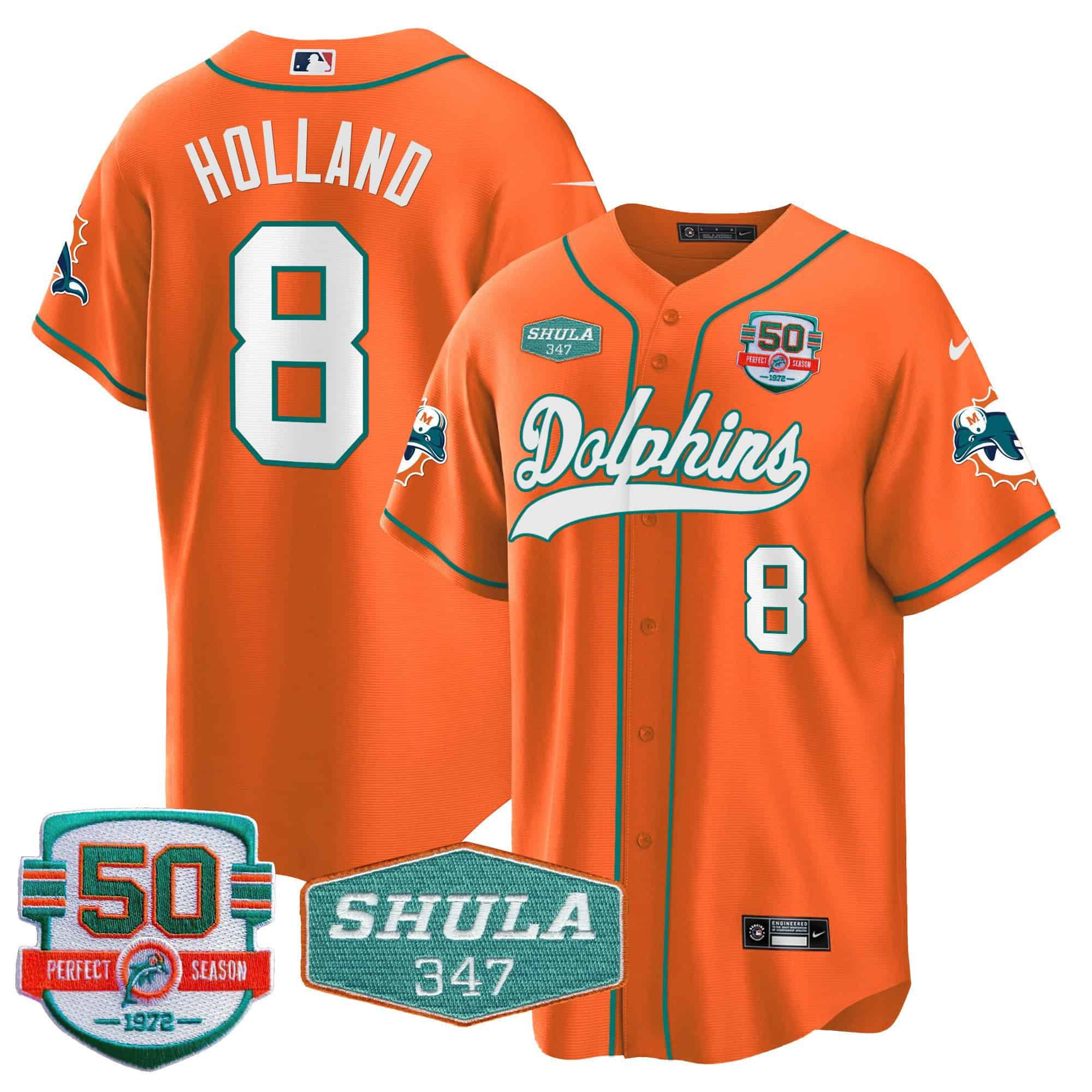 Men Miami Dolphins #8 Holland Orange 2024 Nike 50th Don Shula Memorial Patch Baseball NFL Jersey->indianapolis colts->NFL Jersey